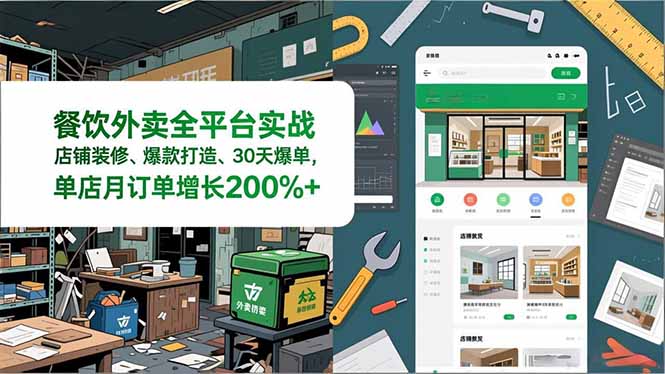餐饮外卖全平台实战，店铺装修、爆款打造、30天爆单，手把手教学，单店月订单增长200%+-小艾项目网