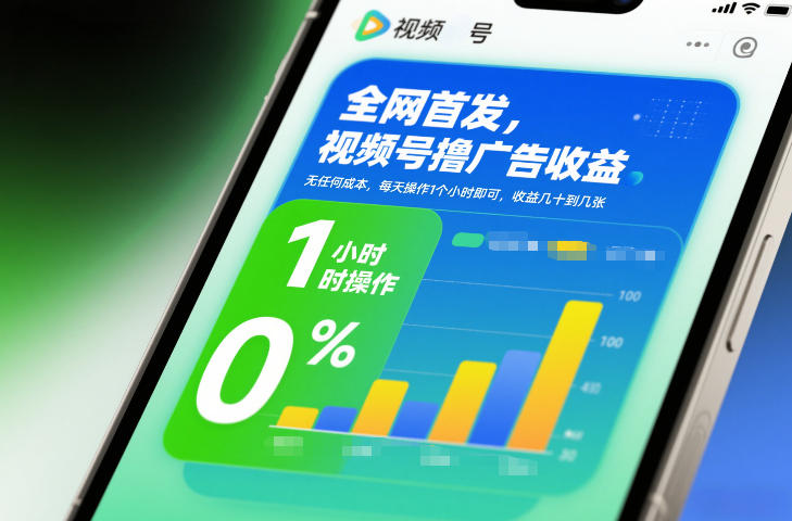 全网首发，视频号撸广告收益，无任何成本，每天操作1个小时即可，收益几十到几张-知芽创业社