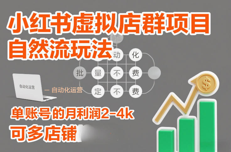 小红书虚拟店群项目，自然流玩法，批量自动化，稳定不费号，单账号的月利润2-4k，可多店矩阵-知芽创业社