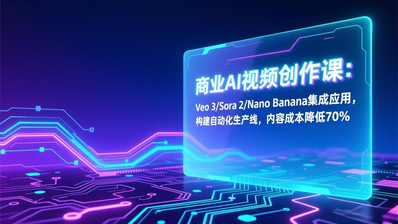 商业AI视频创作课：Veo 3/Sora 2/Nano Banana集成应用，构建自动化生产线，内容成本降低70%-知芽创业社