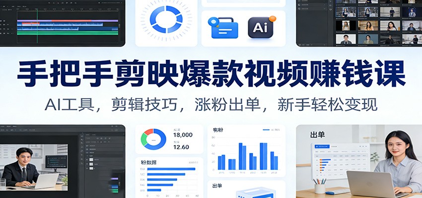 手把手剪映爆款视频赚钱课：AI工具，剪辑技巧，涨粉出单，新手轻松变现-知芽创业社