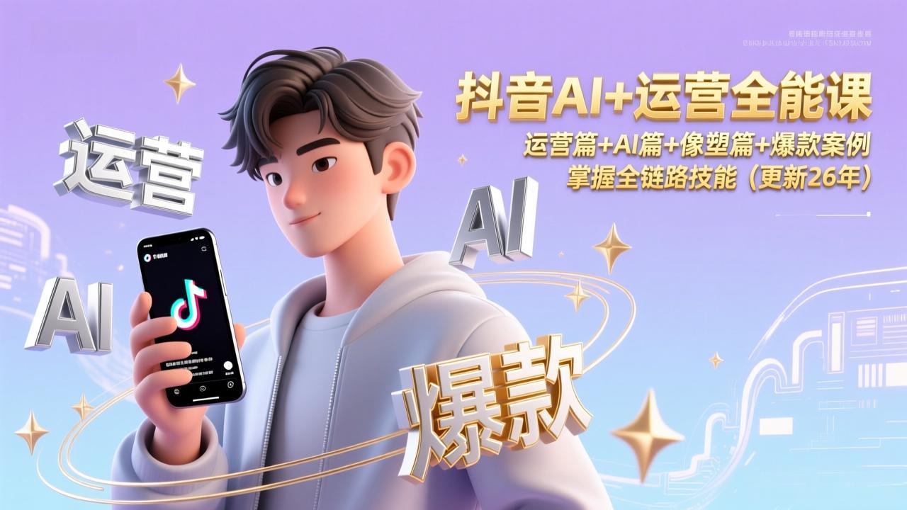 抖音AI+运营全能课，运营篇+AI篇+像塑篇+爆款案例，掌握全链路技能(更新26年-知芽创业社