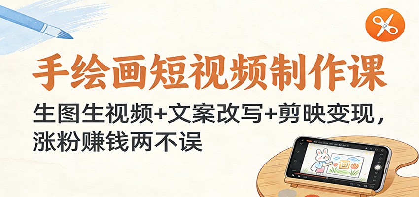 手绘画短视频制作课：生图生视频+文案改写+剪映变现，涨粉赚钱两不误-知芽创业社