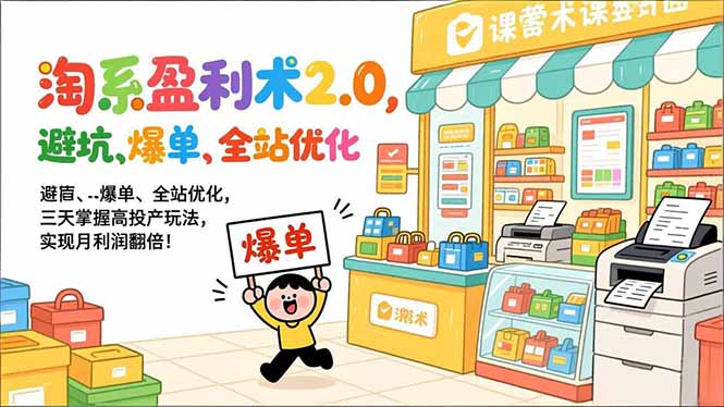 淘系盈利术2.0，避坑、爆单、全站优化，三天掌握高投产玩法，实现月利润翻倍！-知芽创业社