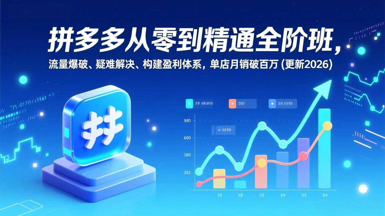 拼多多从零到精通全阶班，流量爆破、疑难解决，构建盈利体系，单店月销破百万(更新2026-知芽创业社