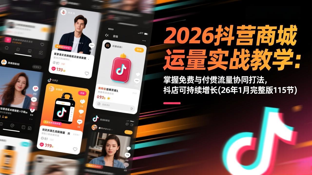 2026抖音商城运营实战教学：掌握免费与付费流量协同打法，抖店可持续增长(26年1月完整版115节-知芽创业社