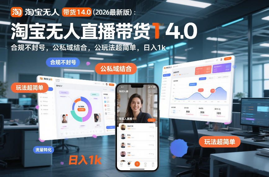 淘宝无人直播带货14.0(2026最新版)：合规不封号，公私域结合，玩法超简单，日入1k+【揭秘】-知芽创业社