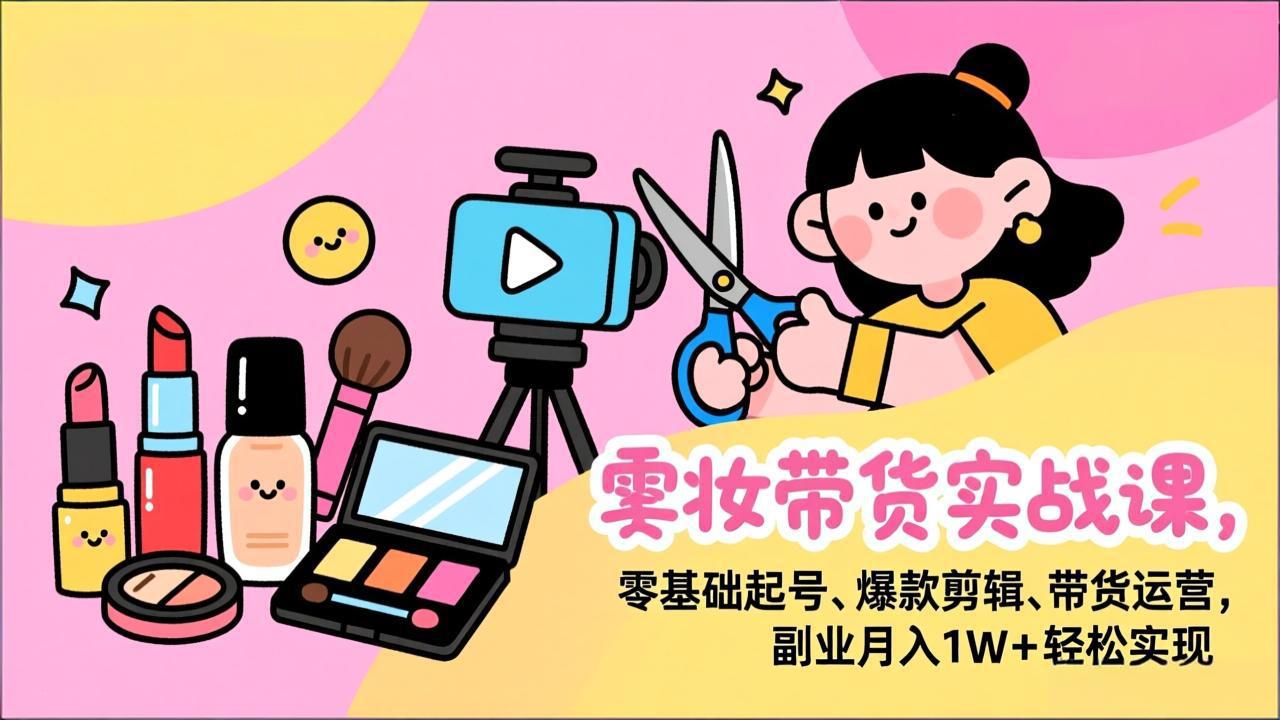 美妆带货实战课，零基础起号、爆款剪辑、带货运营，副业月入1W+轻松实现-知芽创业社