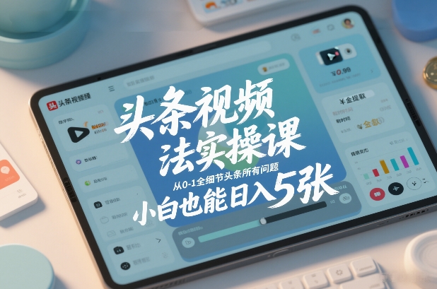 头条视频玩法实操课，从0-1全细节头条所有问题，小白也能日入5张-知芽创业社