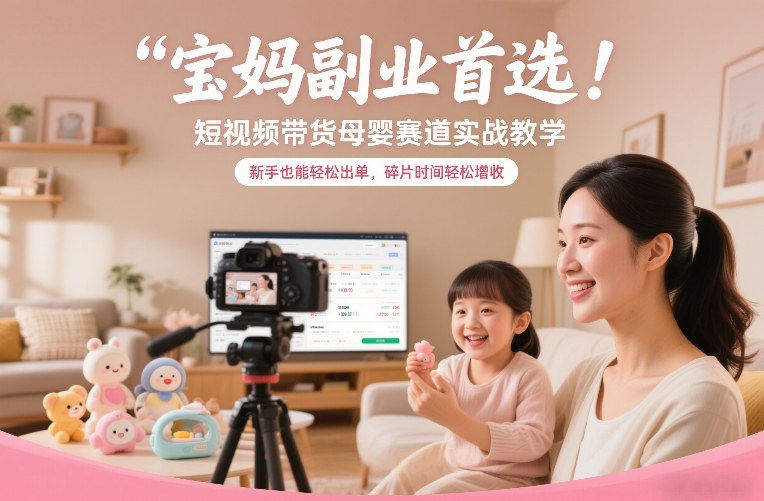 宝妈副业首选！短视频带货母婴赛道实战教学，新手也能轻松出单，碎片时间轻松增收-知芽创业社