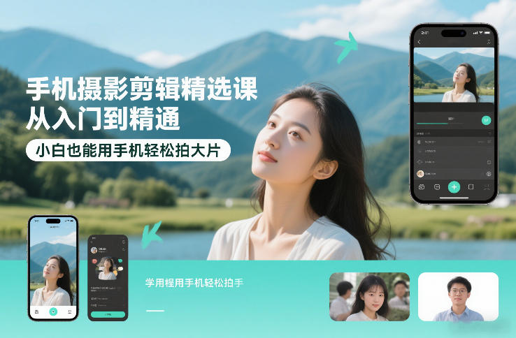 手机摄影剪辑精选课，从入门到精通，小白也能用手机轻松拍大片-小艾项目网