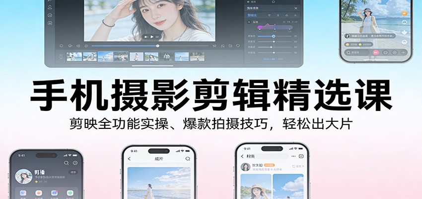 手机摄影剪辑精选课：剪映全功能实操、爆款拍摄技巧，轻松出大片-知芽创业社