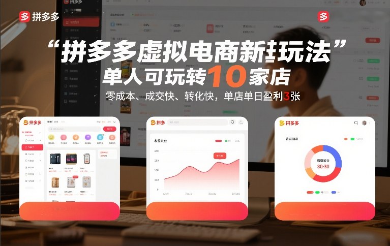 拼多多虚拟电商新玩法，单人可玩转10家店，零成本、成交快、转化快，单店单日盈利3张【揭秘】-知芽创业社