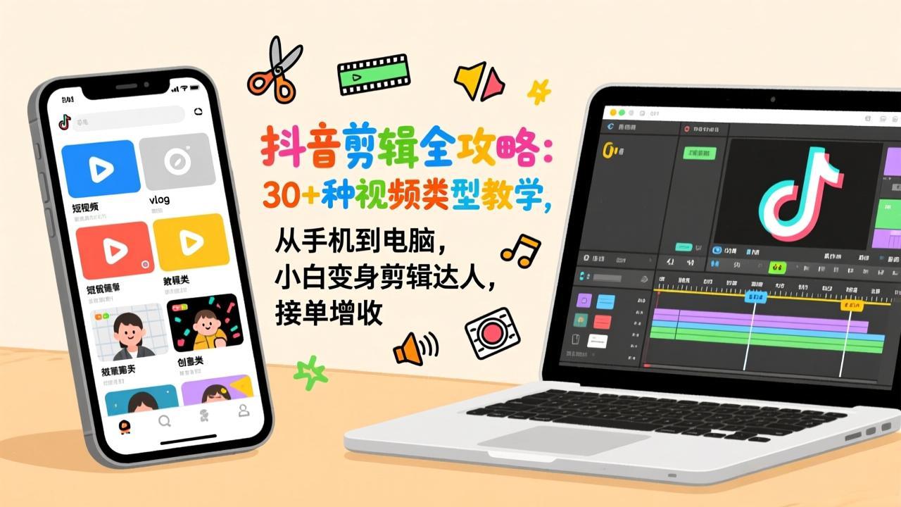 抖音剪辑全攻略：30+种视频类型教学，从手机到电脑，小白变身剪辑达人，接单增收-知芽创业社