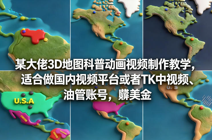 某大佬3D地图科普动画视频制作教学，适合做国内视频平台或者TK中视频、油管账号，賺美金-知芽创业社