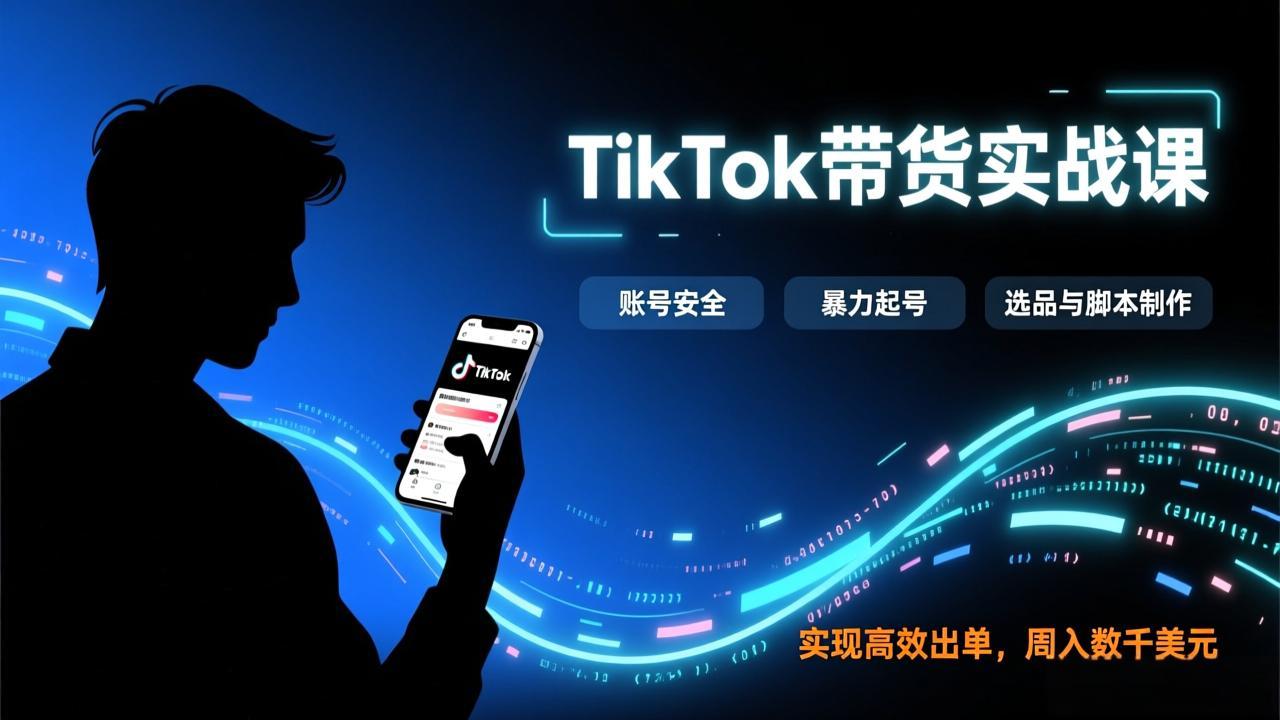 TikTok带货实战课，涵盖账号安全、暴力起号、选品与脚本制作，实现高效出单，周入数千美元-知芽创业社