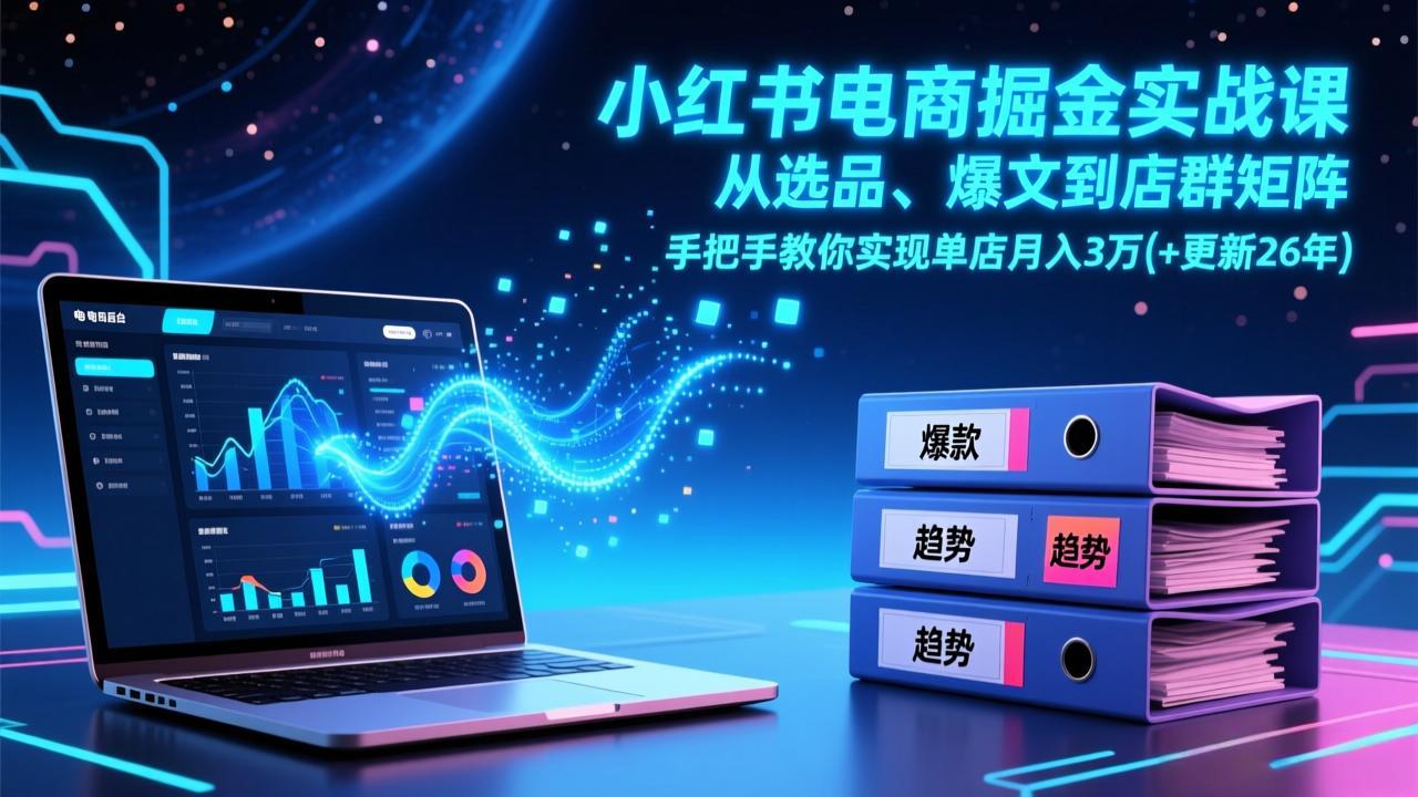 小红书电商掘金实战课，从选品、爆文到店群矩阵，手把手教你实现单店月入3万+(更新26年-小艾项目网