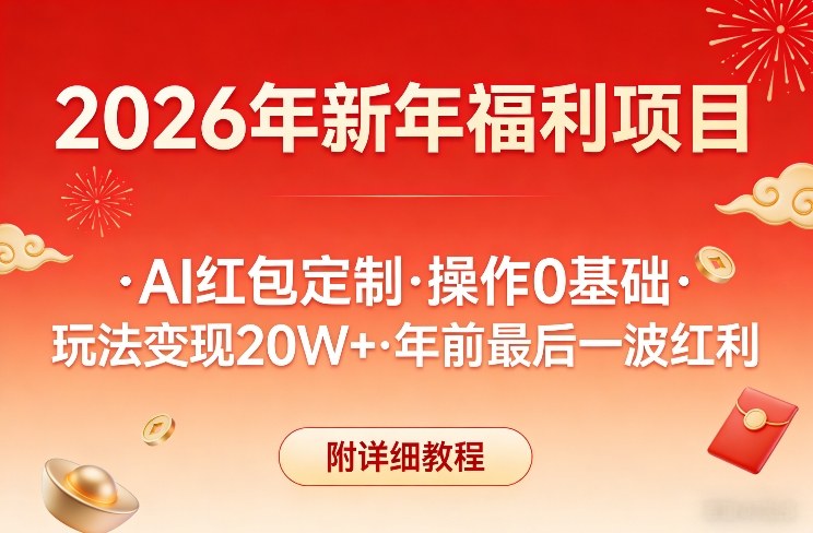 新年福利项目，AI红包定制，操作0基础，玩法变现20W+年前最后一波红利，附详细教程-知芽创业社