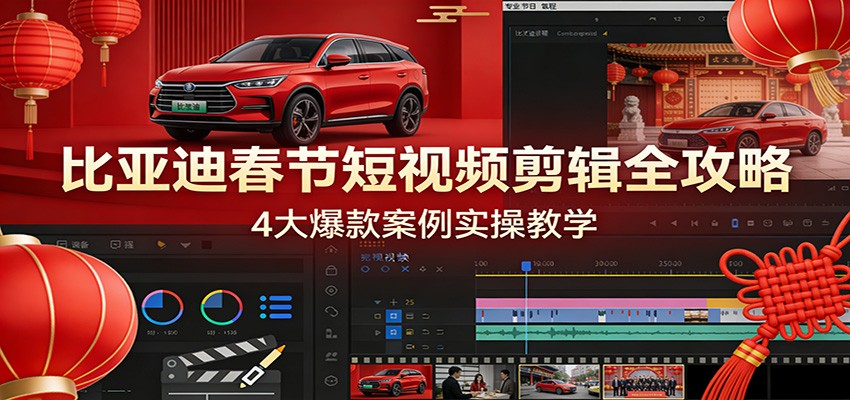 比亚迪春节短视频剪辑全攻略，4大爆款案例实操教学-知芽创业社