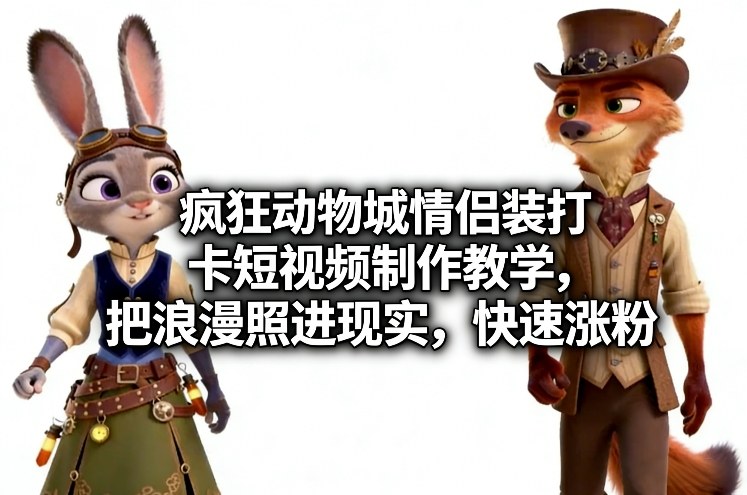 疯狂动物城情侣装打卡短视频制作教学，把浪漫照进现实，快速涨粉-知芽创业社