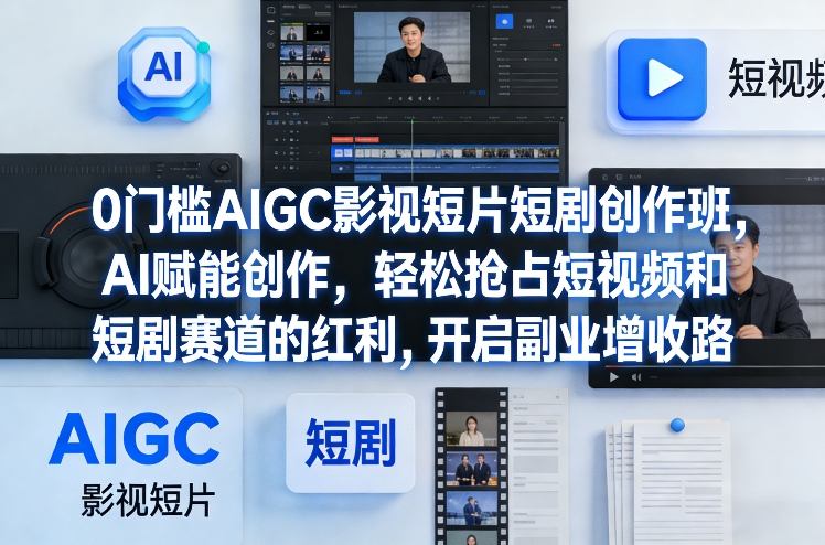 0门槛AIGC影视短片短剧创作班，AI赋能创作，轻松抢占短视频和短剧赛道的红利，开启副业增收路-知芽创业社
