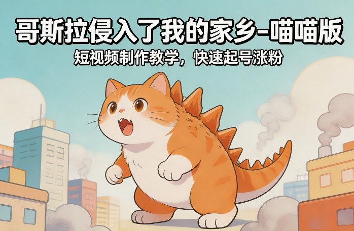 哥斯拉侵入了我的家乡–喵喵版短视频制作教学，快速起号涨粉-知芽创业社