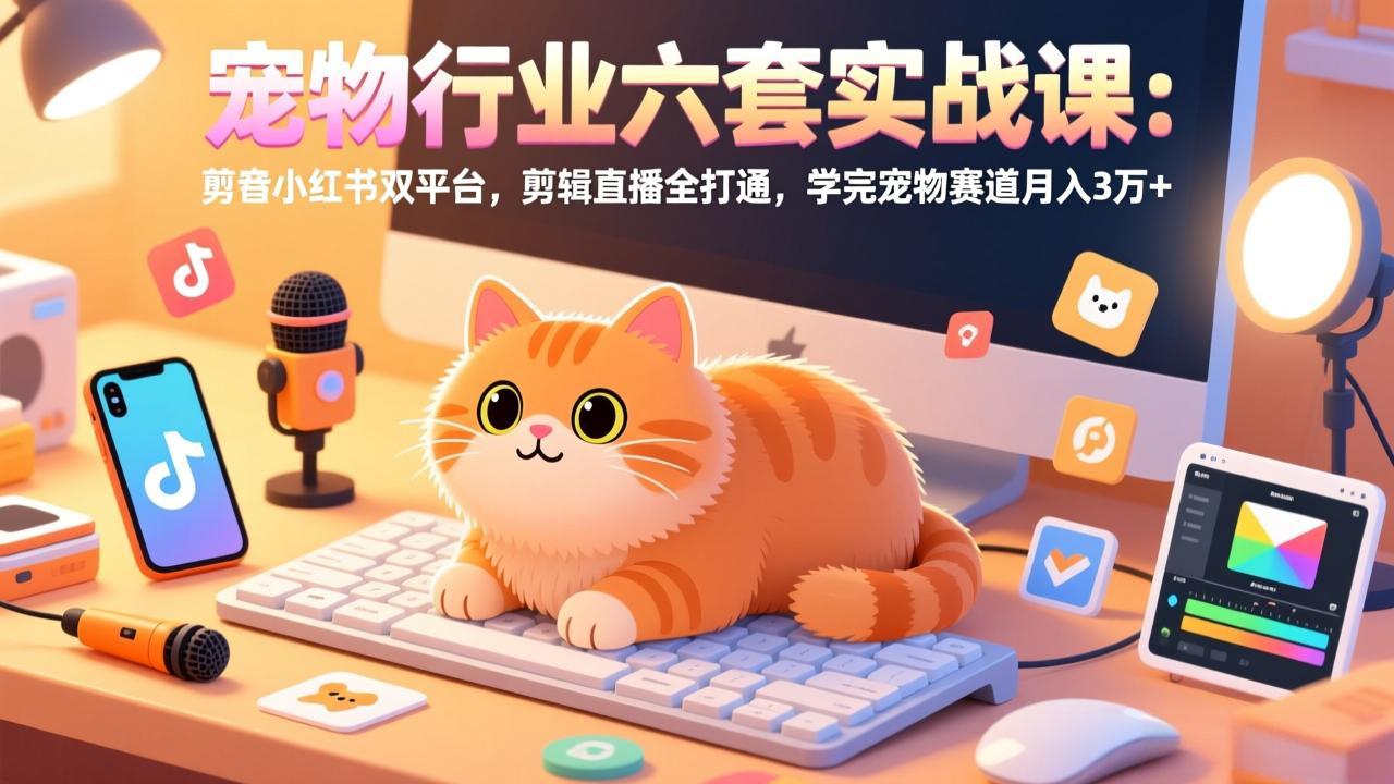 宠物行业六套实战课：抖音小红书双平台，剪辑直播全打通，学完宠物赛道月入3万+-知芽创业社