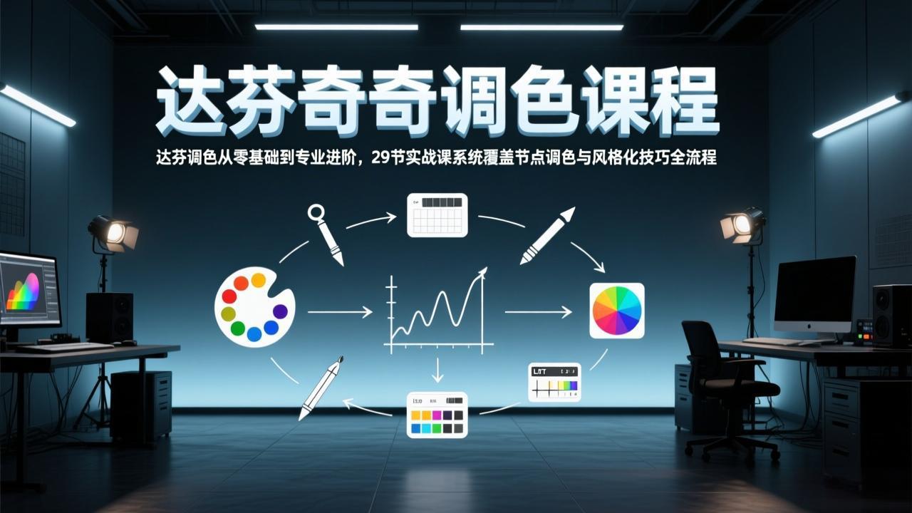 达芬奇调色从零基础到专业进阶，29节实战课系统覆盖节点调色与风格化技巧全流程-知芽创业社