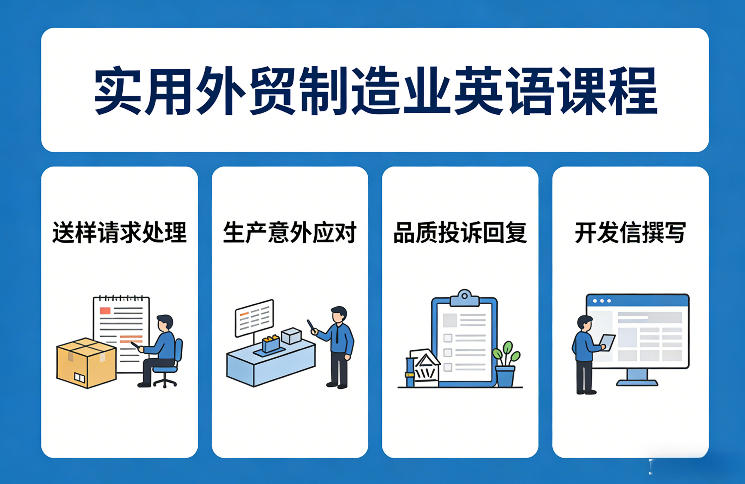 实用外贸制造业英语课程，教你专业处理送样请求、应对生产意外、回复品质投诉、撰写开发信等-知芽创业社