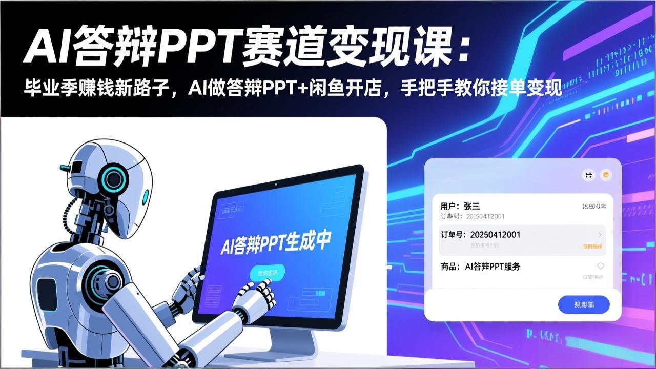 AI答辩PPT赛道变现课：毕业季赚钱新路子，AI做答辩PPT+闲鱼开店，手把手教你接单变现-知芽创业社
