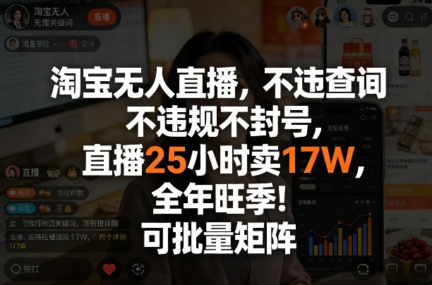 淘宝无人直播，不违规不封号，直播25小时卖17W，全年旺季！可批量矩阵【揭秘】-小艾项目网