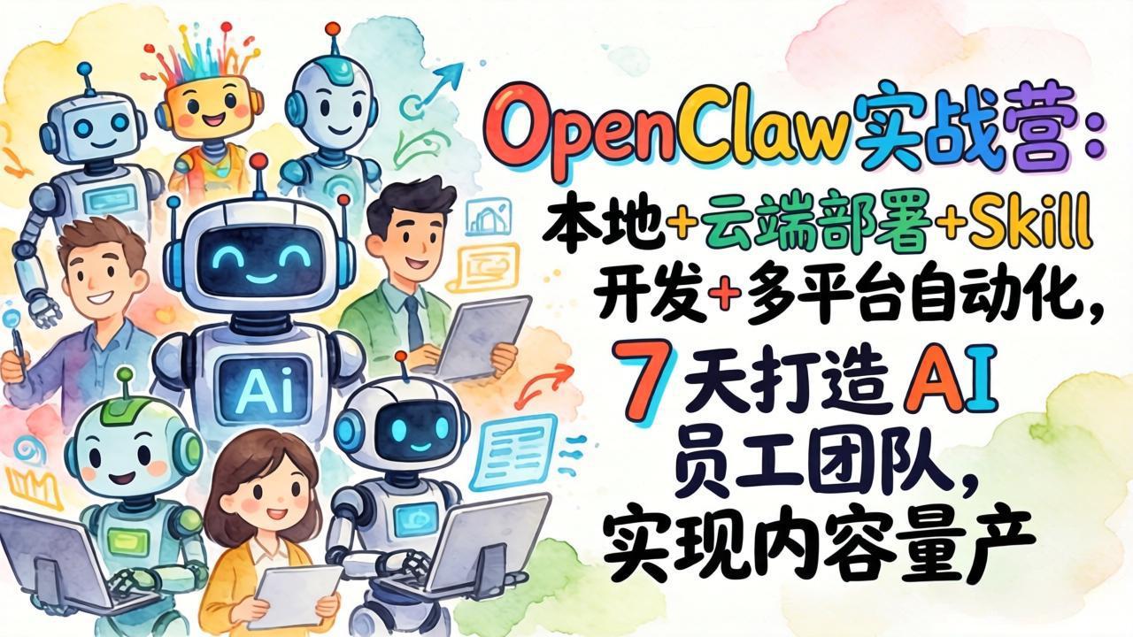 OpenClaw实战营：本地+云端部署+Skill开发+多平台自动化，7 天打造 AI 员工团队，实现内容量产-知芽创业社