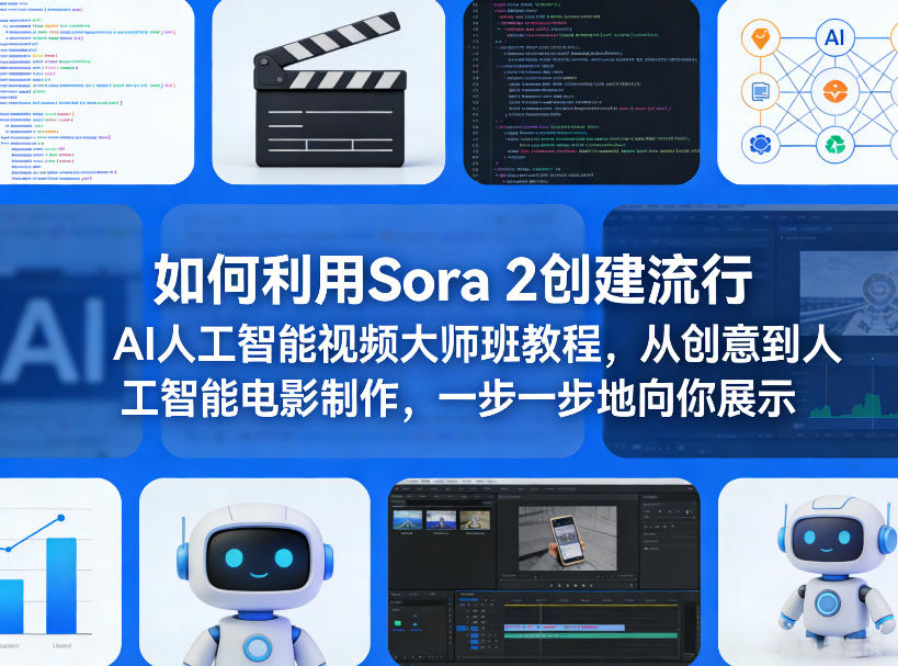 如何利用Sora 2创建流行AI人工智能视频大师班教程，从创意到人工智能电影制作，一步一步地向你展示-小艾项目网