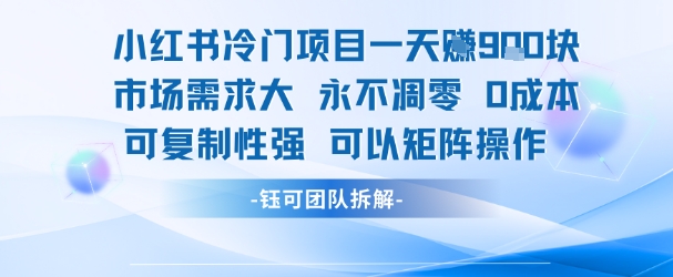 小红书冷门项目一天收益9张，市场需求大，0成本，可复制性强可以矩阵操作-知芽创业社
