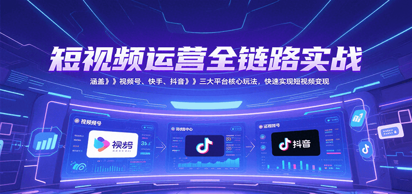 短视频运营全链路实战，涵盖视频号、快手、抖音三大平台核心玩法，快速实现变现！-知芽创业社