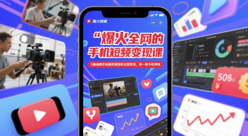 爆火全网的手机短视频变现课，0基础教你拍摄剪辑涨粉运营变现，用一部手机挣钱-知芽创业社