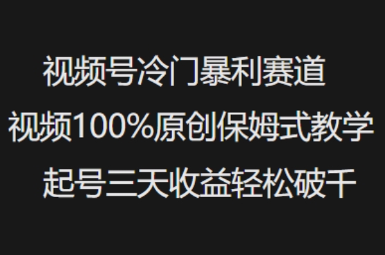 视频号冷门暴利赛道视频100%原创保姆式教学起号三天收益轻松破千-知芽创业社