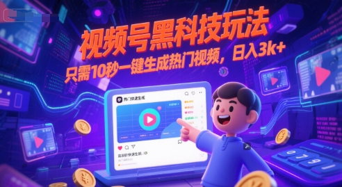 视频号黑科技玩法，只需10秒一键生成热门视频，日入3k+【揭秘】-小艾项目网