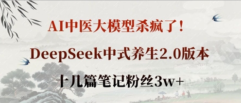 AI中医大模型杀疯了！DeepSeek中式养生2.0版本，十几篇笔记粉丝3w+-知芽创业社