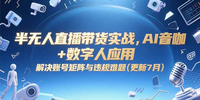 半无人直播带货实战，AI音咖+数字人应用 解决账号矩阵与违规难题(更新7月-知芽创业社