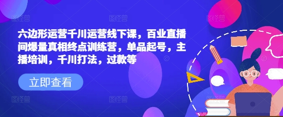 六边形运营千川运营线下课，百业直播间爆量真相终点训练营，单品起号，主播培训，千川打法，过款等-知芽创业社
