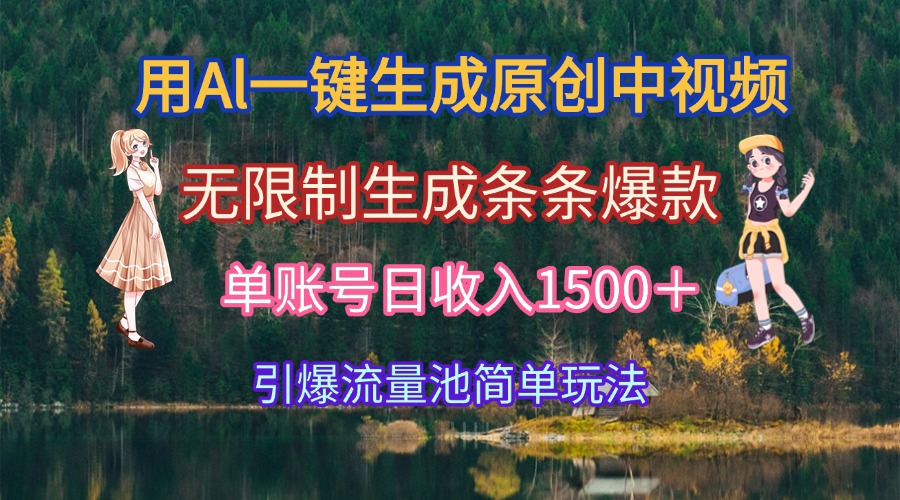用Al一键生成原创中视频，无限制生成条条爆款，单账号日收入1500＋引爆…-知芽创业社