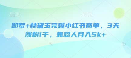 即梦+林黛玉完爆小红书商单，3天涨粉1千，靠怼人月入5k+-知芽创业社
