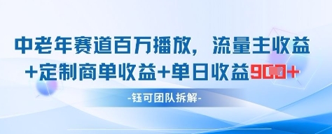 中老年赛道百万播放+流量主收益+定制收益，单日收益9张-知芽创业社