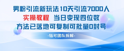 男粉引流新玩法10天引流7000人当日变现四位数可复制可批量0封号-知芽创业社