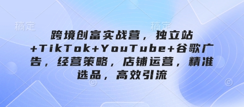跨境创富实战营，独立站+TikTok+YouTube+谷歌广告，经营策略，店铺运营，精准选品，高效引流-知芽创业社