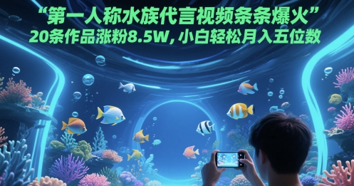 第一人称水族代言视频条条爆火，20条作品涨粉8.5W，小白轻松月入五位数-知芽创业社