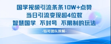国学视频引流条条10W+点赞当日引流变现超4位数-知芽创业社