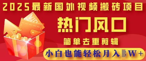 2025最新视频搬砖项目，热门风口，简单去重剪辑，小白也能轻松月入过W-知芽创业社