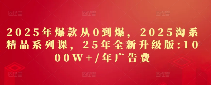 2025年爆款从0到爆，2025淘系精品系列课，25年全新升级版：1000W+1年广告费-知芽创业社